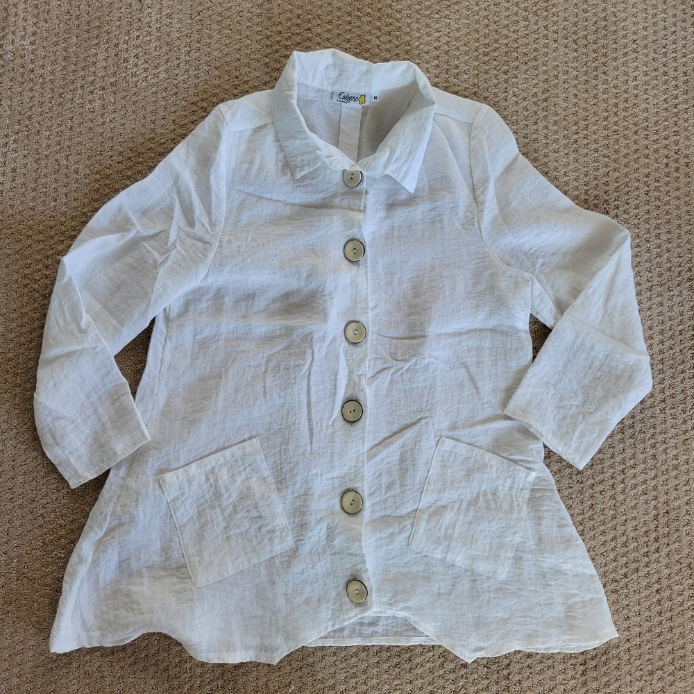 Calypso Clothing Size Medium Long Sleeve Top Shirt Flowy Gauzy White